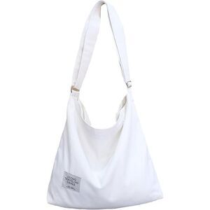 Women's White Imported Canvas Retro Large Size Shoulder Crossbody Tote Bag